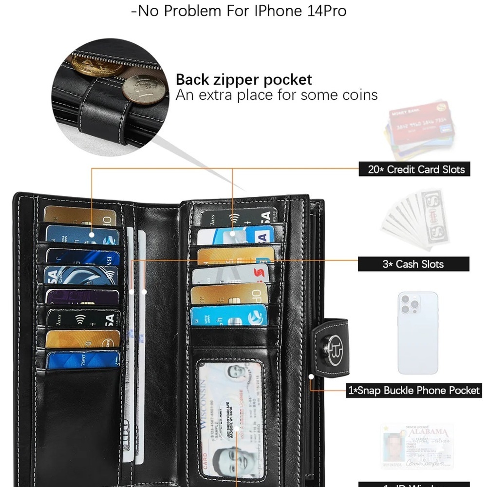ITSLIFE brand wallet is crafted from cowhide leather multiple card slots
